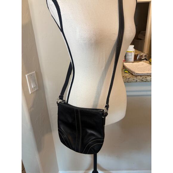COACH ICONIC Y2K SMALL SOHO CROSSBODY BAG BLACK LEATHER WITH WHITE STITCHING - Picture 2 of 4